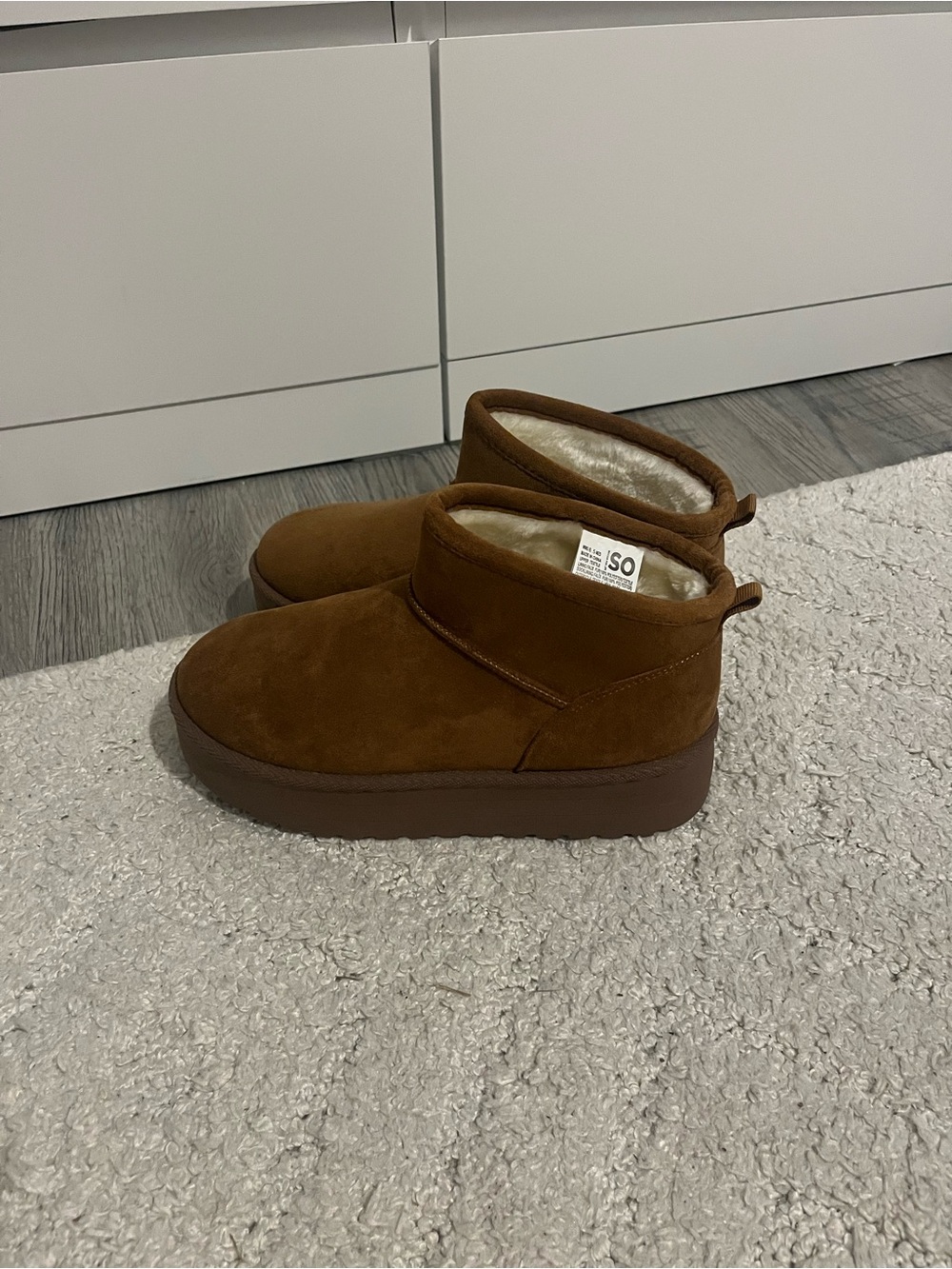 SO Brown Suede-Look Ankle Booties with Plush Lining NWOT size 8.5 platform